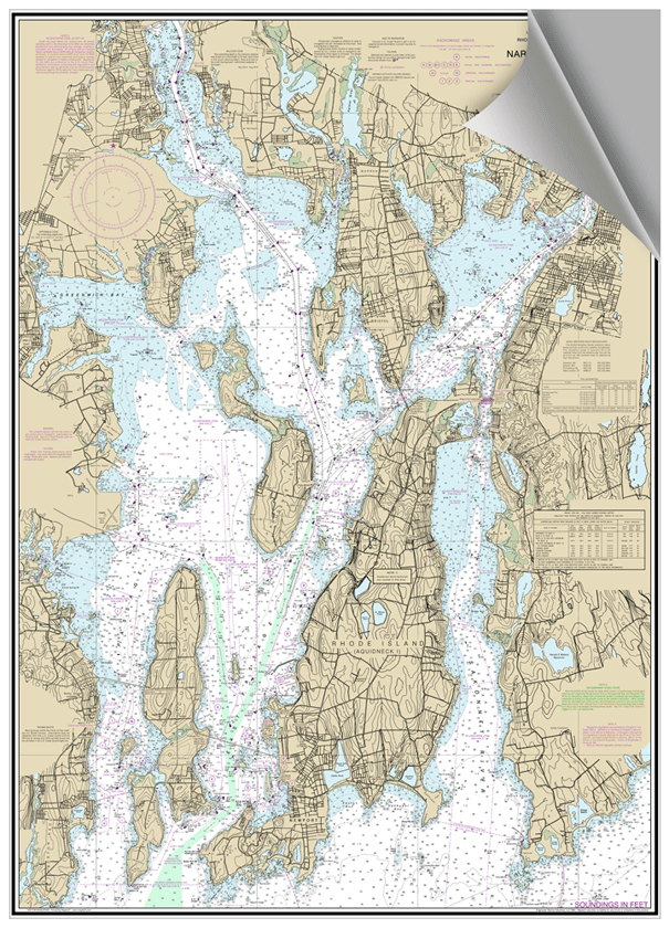 Peel and Stick Nautical Chart of Narragensett Bay RI Prestons