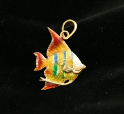 14K Gold Enameled Angelfish Pendant