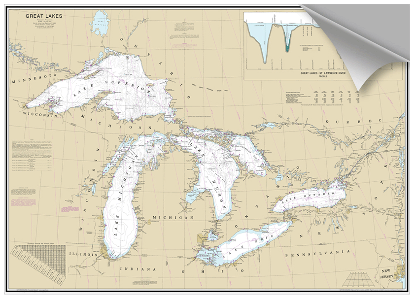 Peel and Stick Nautical Chart of The Great Lakes: Prestons