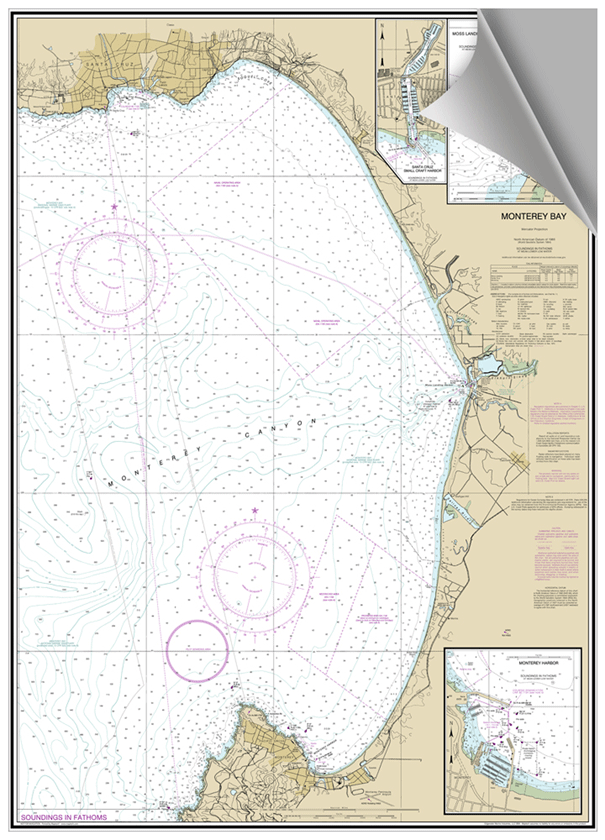 Peel and Stick Nautical Chart of Monterey Bay CA Prestons