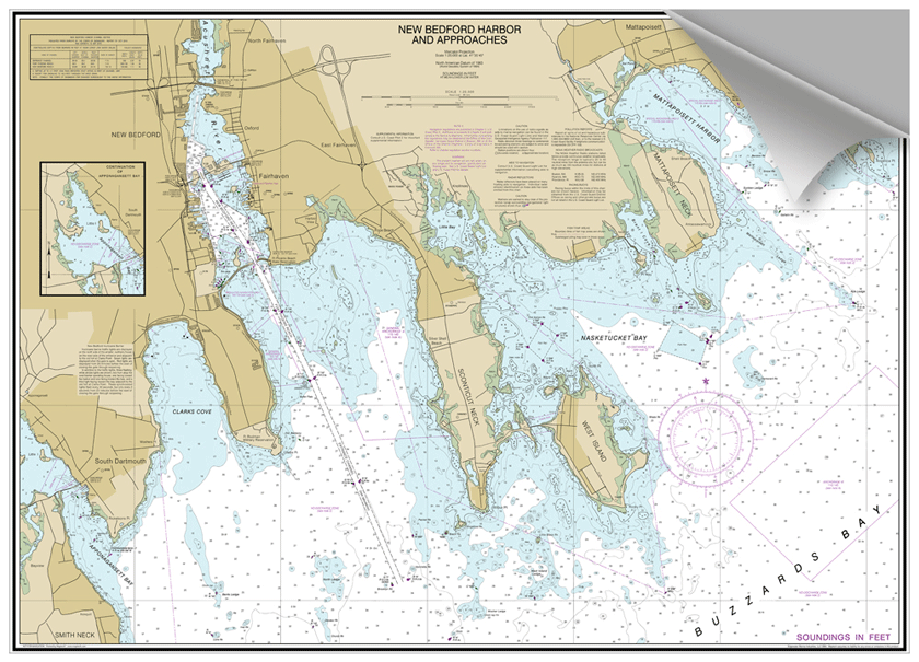 Peel and Stick Nautical Chart of New Bedford MA Prestons