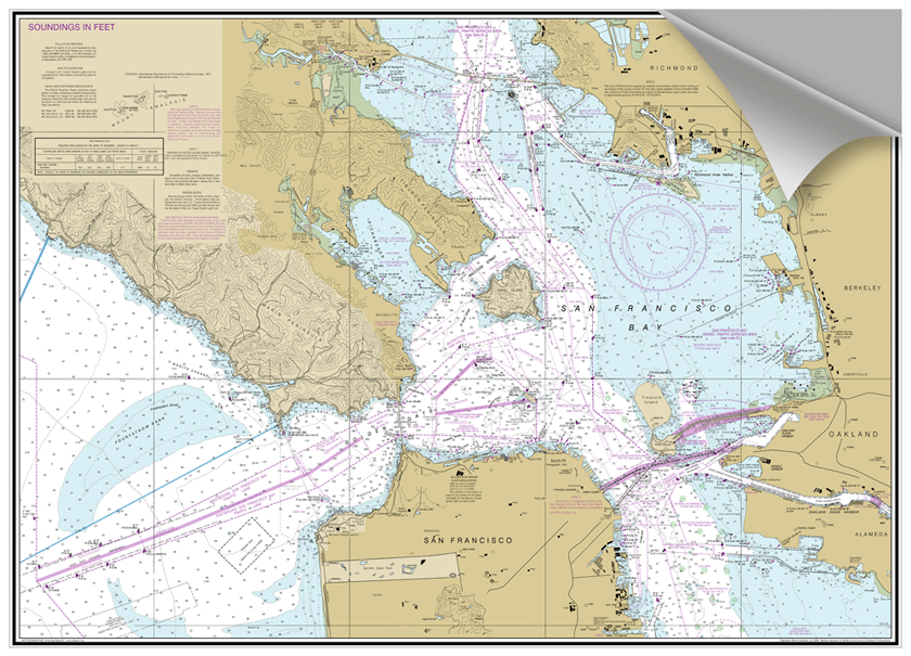 Peel and Stick Nautical Chart of San Francisco CA Prestons